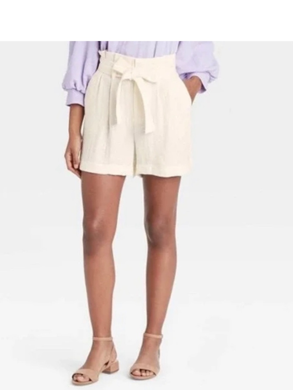 a new day Cream High-Waist Paperbag Tie Shorts Size Medium